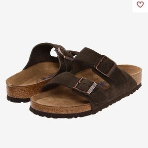 Dark brown suede Birkenstocks. Good condition.